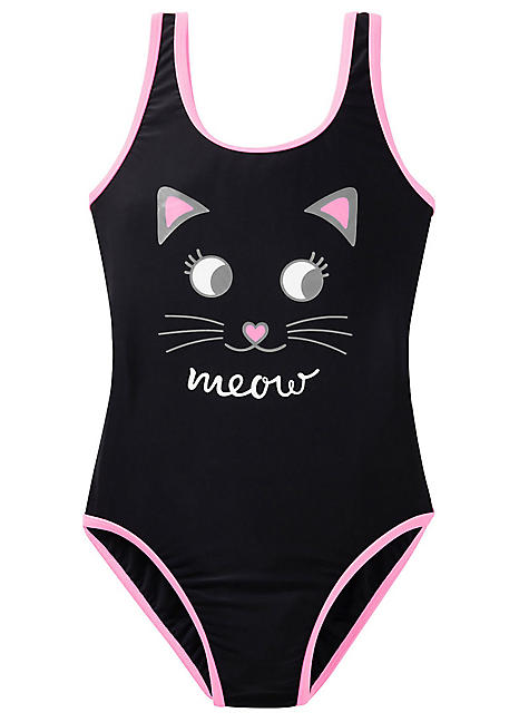 bonprix Girls Cat Print Swimsuit Grattan