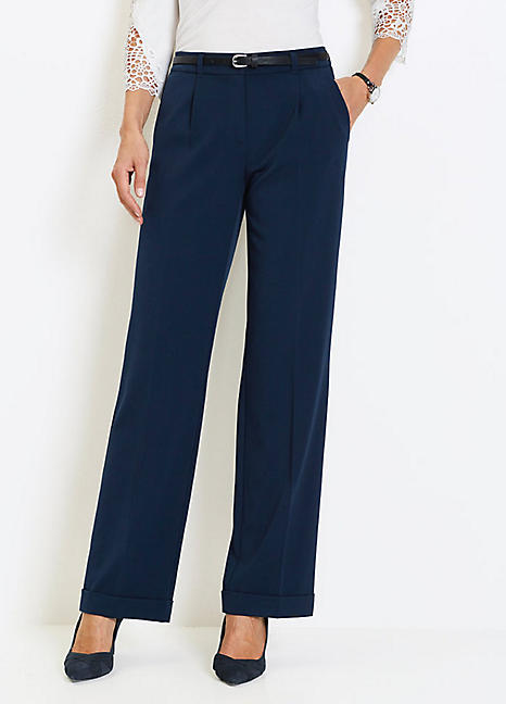 wide leg turn up trousers