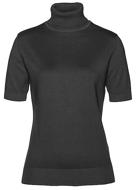 black short sleeve turtleneck sweater