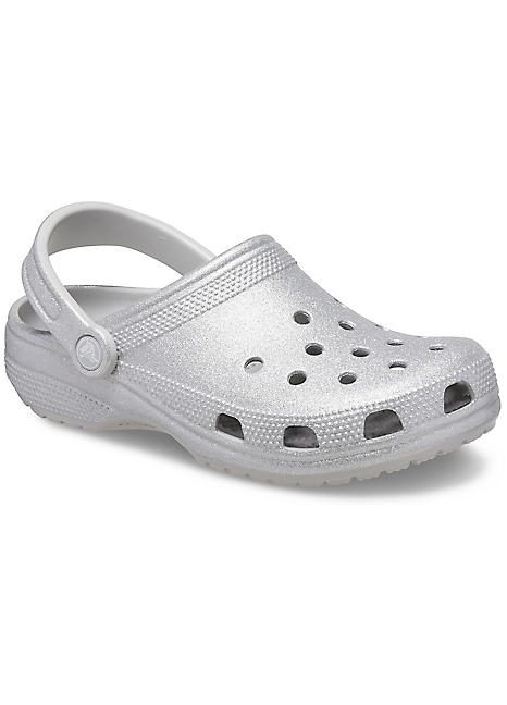 Crocs Silver Classic Glitter Clogs