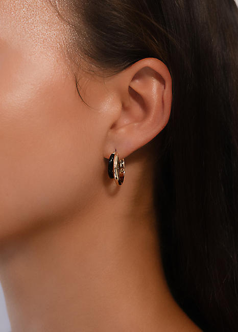 DKNY Black Enamel Split Hoop Earrings Grattan