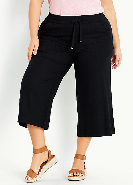 Evans Wide Leg Linen Crop Trousers 