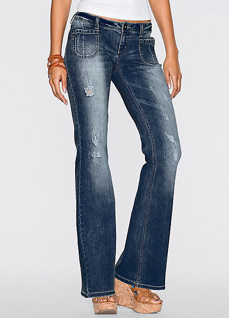 Faded Flared Jeans by bonprix | Grattan