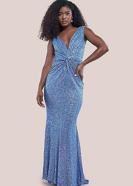 Goddiva Twisted Front Sequin Maxi Dress | Grattan