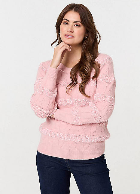 Izabel London Dusky Pink Textured Long Sleeve Knit Jumper Grattan - Main Image