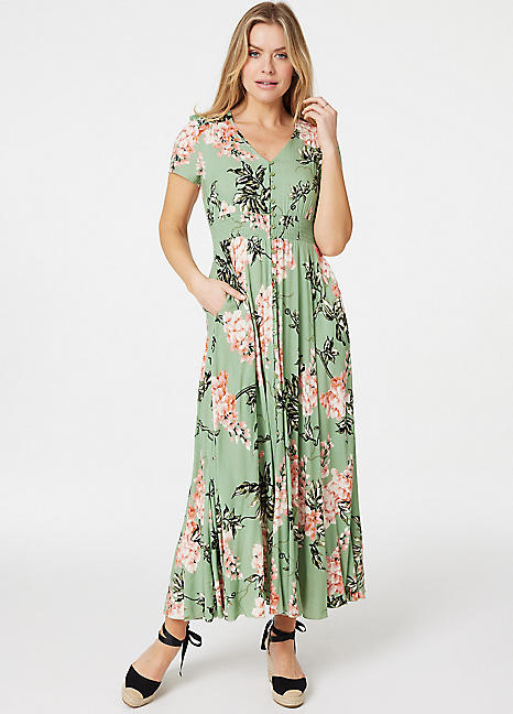 Izabel London Mint Floral High Low Maxi Tea Dress