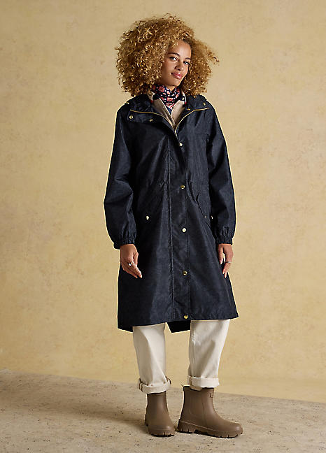 Joules Holkham Navy Waterproof Packable Raincoat with Hood | Grattan