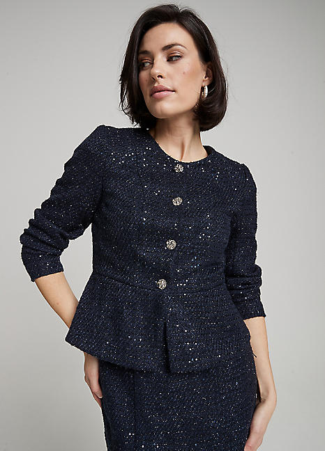 Kaleidoscope Navy Peplum Boucle Jacket | Grattan