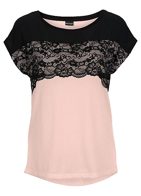 Lace Trim T-Shirt by bonprix | Grattan