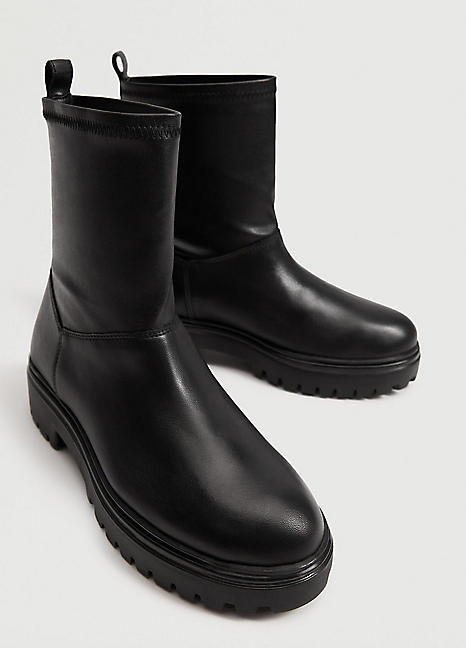 Mango Black Leather Chunky Sole Biker 