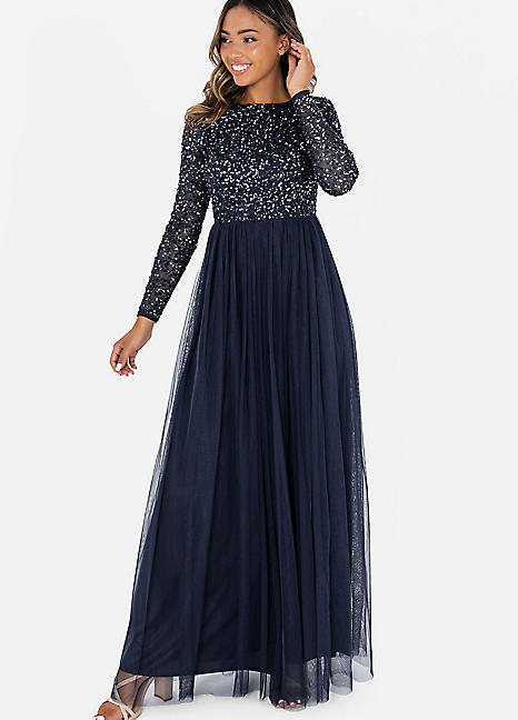 Maya deluxe high neck delicate sequin midi outlet dress