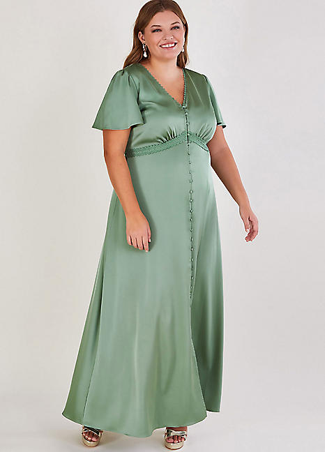 monsoon green silk dress Sarah Embellished Cowl Neck Maxi Dress Green