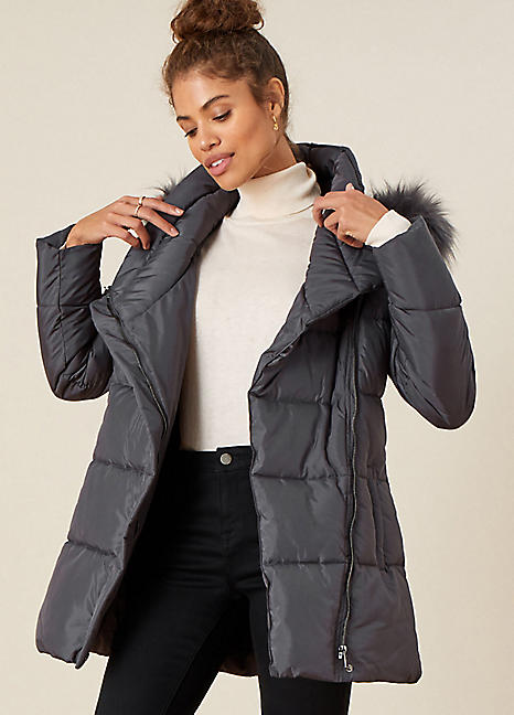padded faux fur hooded coat