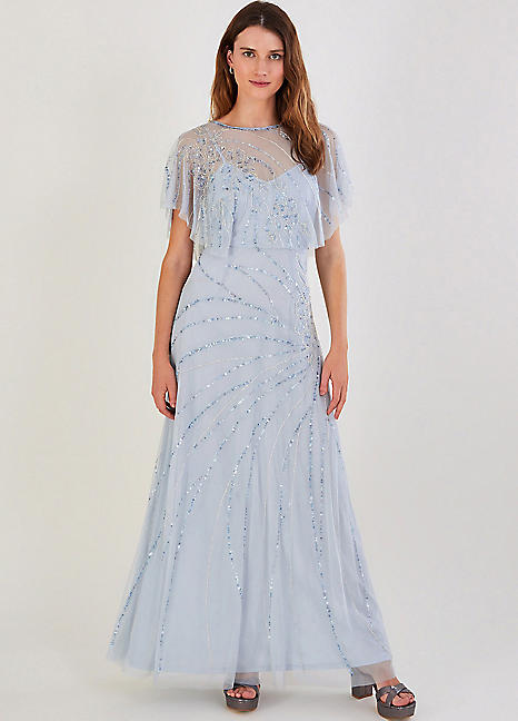 monsoon grey embellished dress Harriette Embellished Hanky Hem Midi Dress Grey