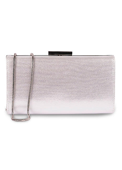 Paradox London Doria Silver Shimmer Box Clutch Bag