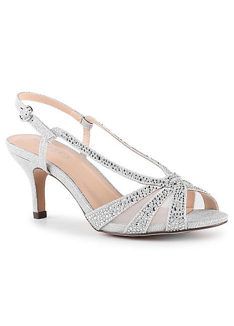 medium heel silver sandals