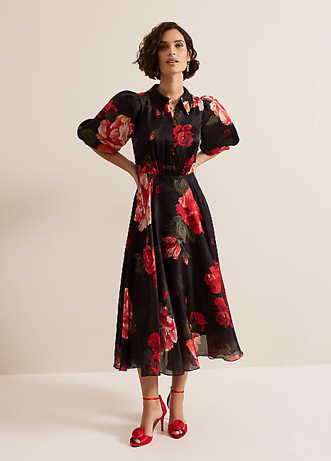 【PHASE EIGHT】Chantilly Chiffon Shirt Dress Phase Eight Chantilly Chiffon Shirt Dress With Tiered Hem
