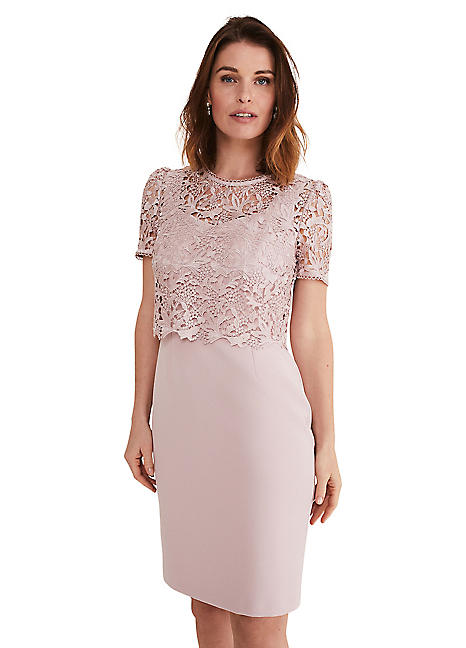 セットアップ【Phase Eight】Isabella Jacket＆Lace Midi Dress Pale Pink Midi Dress with Detachable Lace Overlay Top
