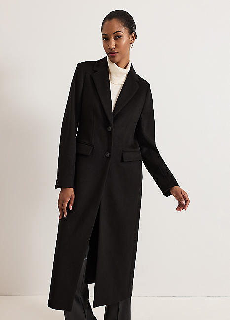 ジャケット・アウター oheshio CHECK WOOL LONG COAT, BLACK OHESHIO | CHECK WOOL LONG COAT