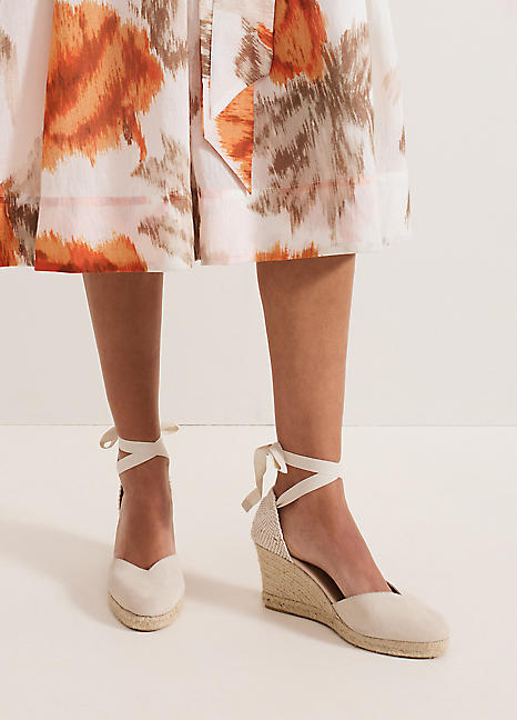 PHASE EIGHT Leather Knot Front Espadrilles in Ivory | endource