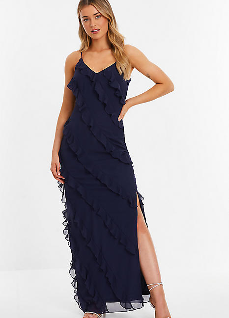 Quiz Navy Chiffon Ruffle Maxi Dress Grattan