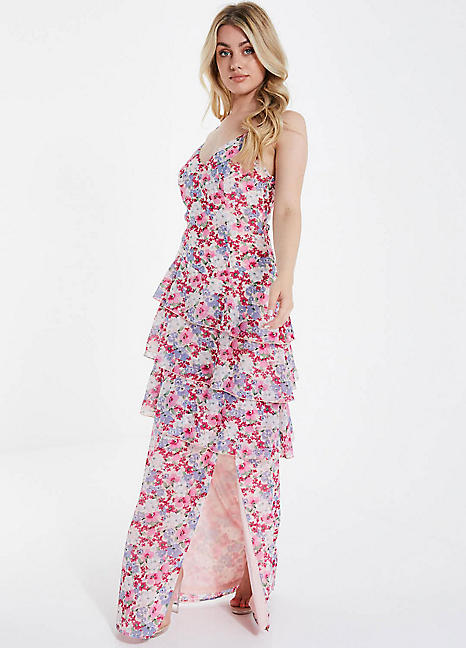 Quiz pink store chiffon maxi dress