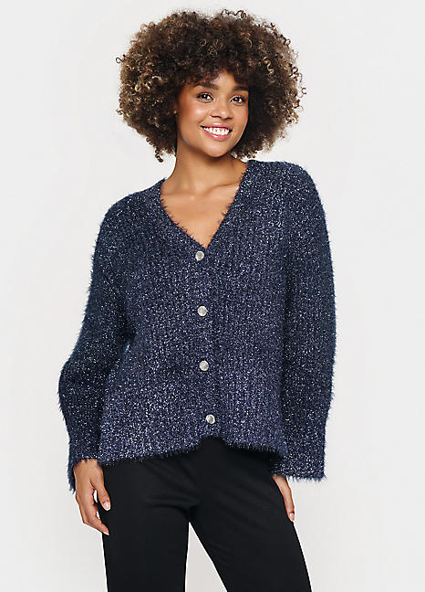 Saint Tropez HalfaSZ Glitter Knit Buttons Cardigan | Grattan