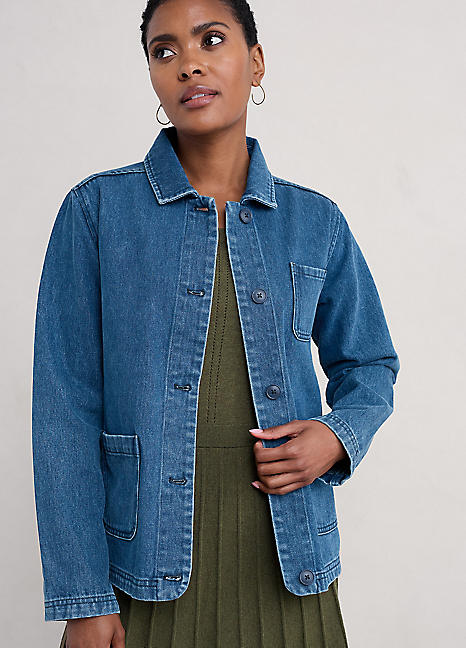 Seasalt Cornwall Blue Reading Rocks Chore Denim Jacket | Grattan