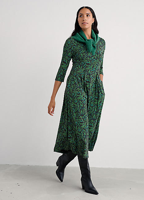 green emerald velvet dress Seasalt Merrose printed Painted Seed heads babycord long dress in Thic  CW  CW