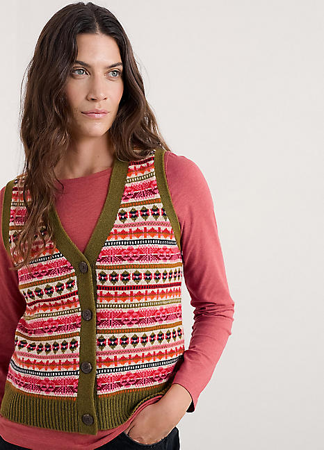 Seasalt Cornwall Multi Percella Cove Merino Wool Waistcoat Vest