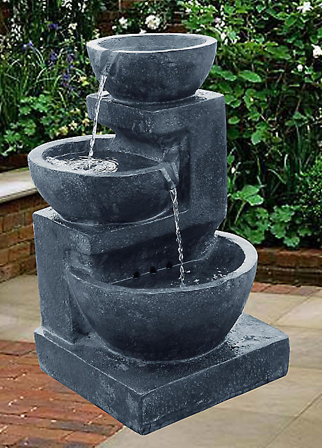 Solar Powered 3-Tier Cascade Garden Water Feature Fountain with LED ...