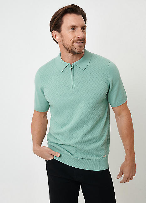 Threadbare Textured Front Quarter Zip Knitted Polo Shirt | Grattan