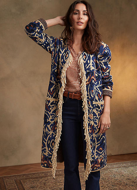 Together Tassel Jacquard Long Cardigan Grattan