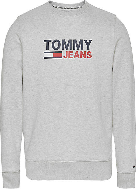 tommy jeans front logo crew neck sweat in grey
