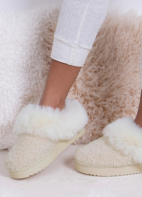 Totes Ladies Cream Textured Mule On Chunky Sole (Icon) Slippers