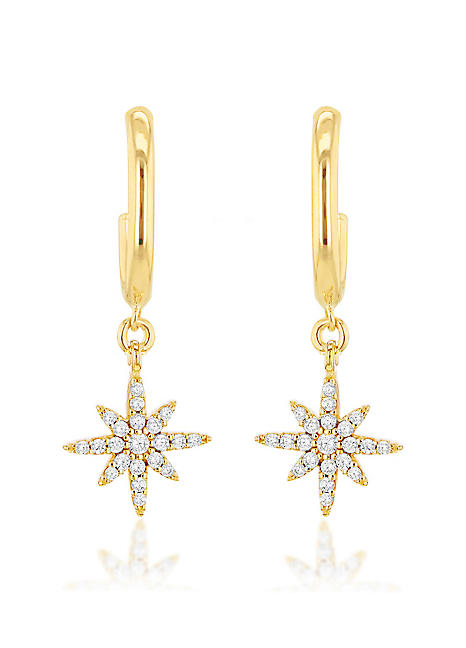 Genuine popular SOLID 9ct YELLOW GOLD Star Dangle Hook Earrings