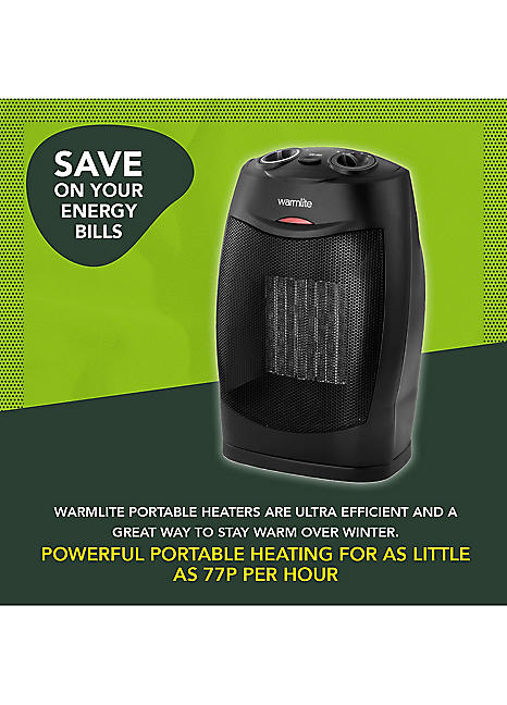 Warmlite 1500W Ceramic Fan Heater - Black | Grattan
