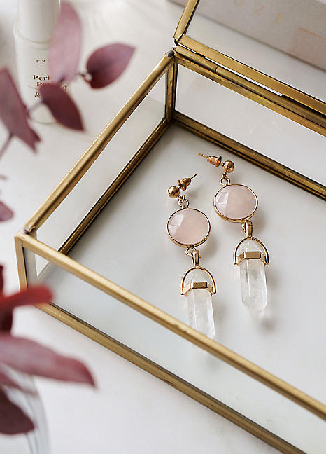 Tuscany good Gemstone Drop Earring Gold Rose Quartz