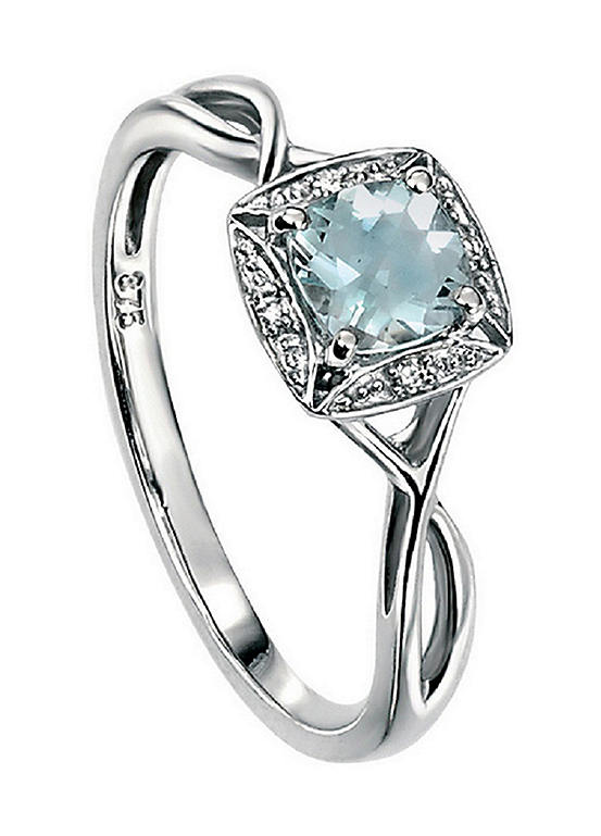 Aquamarine and Diamond Dress Ring 9ct White Gold main image 1