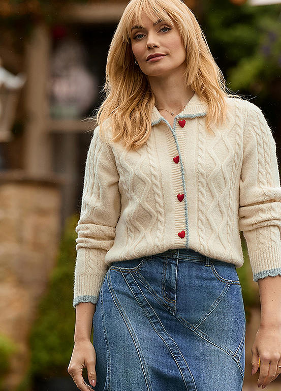 Joe Browns Tiah Collared Cable Knit Cardigan | Grattan