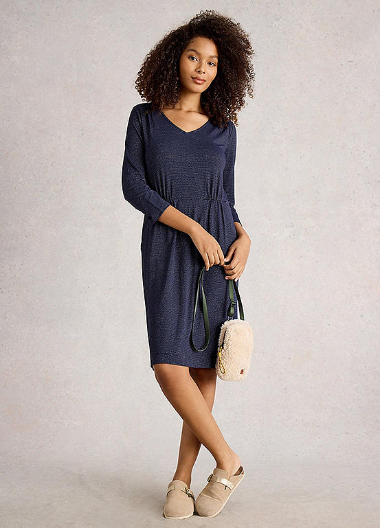 white stuff glitter stripe jersey dress Sparkle Detail cold shoulder dress