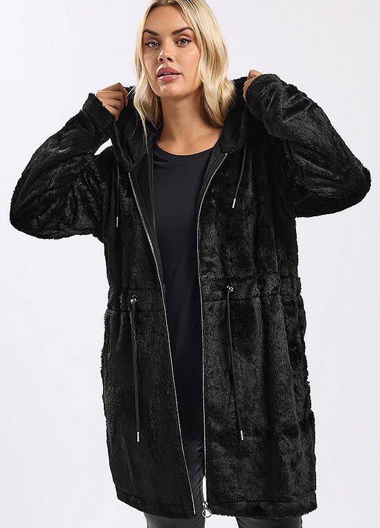Yours Curve Faux Fur Longline Zip Hoodie | Grattan