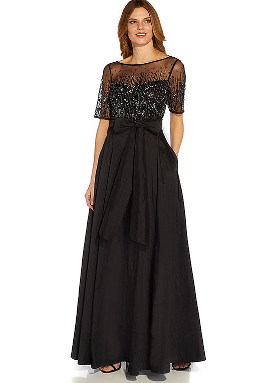 Adrianna Papell Beaded Mesh & Taffeta Gown | Grattan