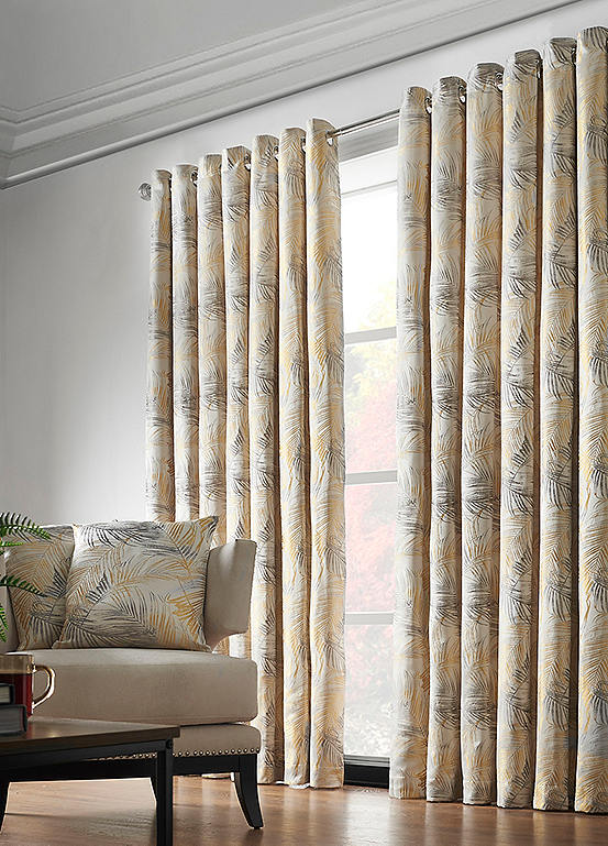 Alan Symonds Fiji Jacquard Pair Of Lined Eyelet Curtains 