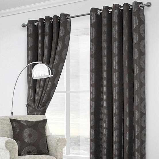 Cosmos Metallic Jacquard Pair Of Eyelet Lined Curtains Grattan