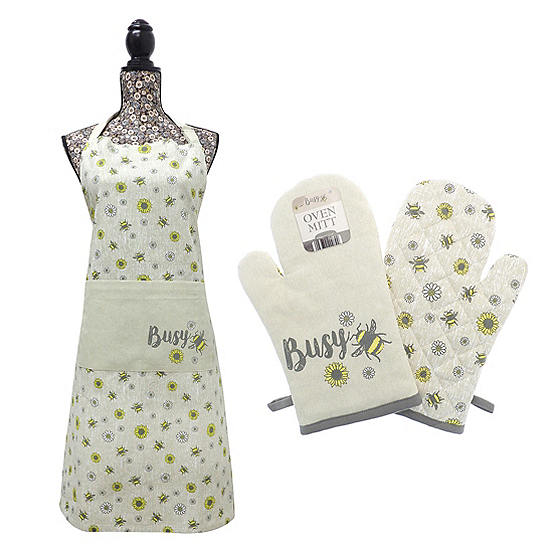 Country Club 100% Cotton Single Double Oven Gloves Mitts Apron 3 Pack Tea Towels 