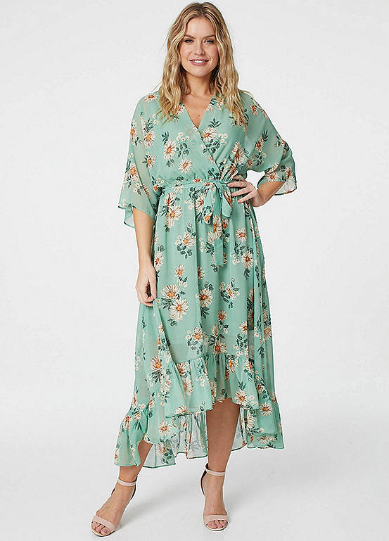 Izabel London Floral Three-Quarter Sleeve Midi Wrap Dress | Grattan