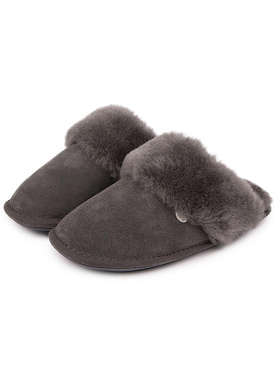 Just Sheepskin Ladies Leather Grey Duchess Slippers | Grattan