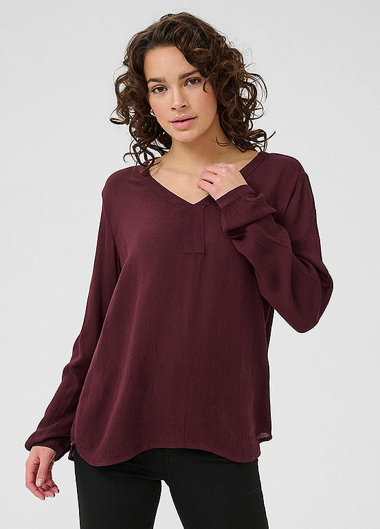 KAFFE Amber Blouse Camicia Donna A Maniche Lunghe In Viscosa, Scollo A V Profondo, Vestibilità Comoda, Fluida