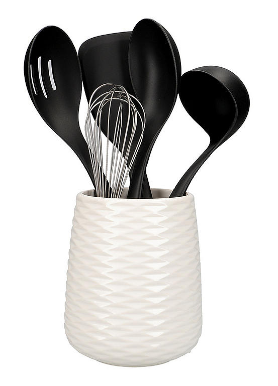 KitchenAid 6 Piece Utensil Set & Holder - Black | Grattan